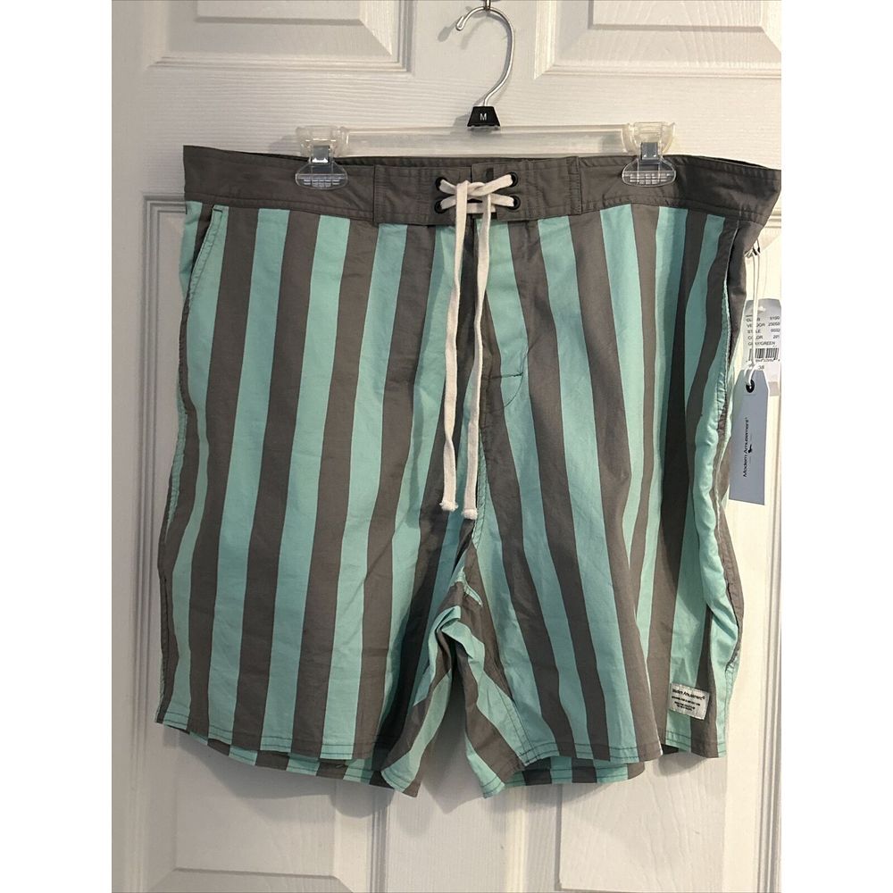NWT! Modern Amusement Mens‎ Shorts Size 38 Grey Green Striped Board Shorts